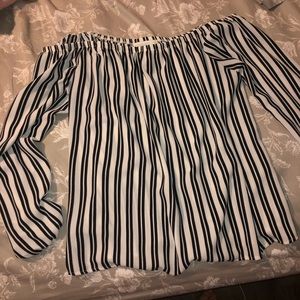 Black and white striped off the shoulder top